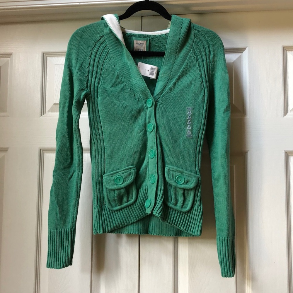Old Navy green hooded button up sweater! Sz M. NWT